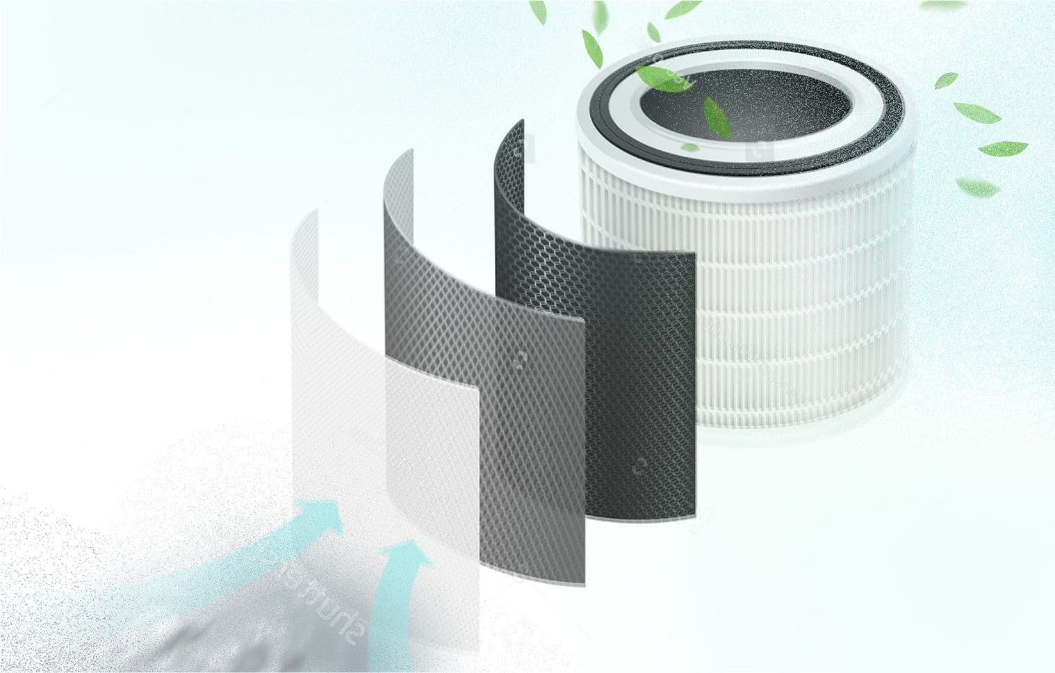 A visual of the machine purifying the air by removing airborne pollutants and particles