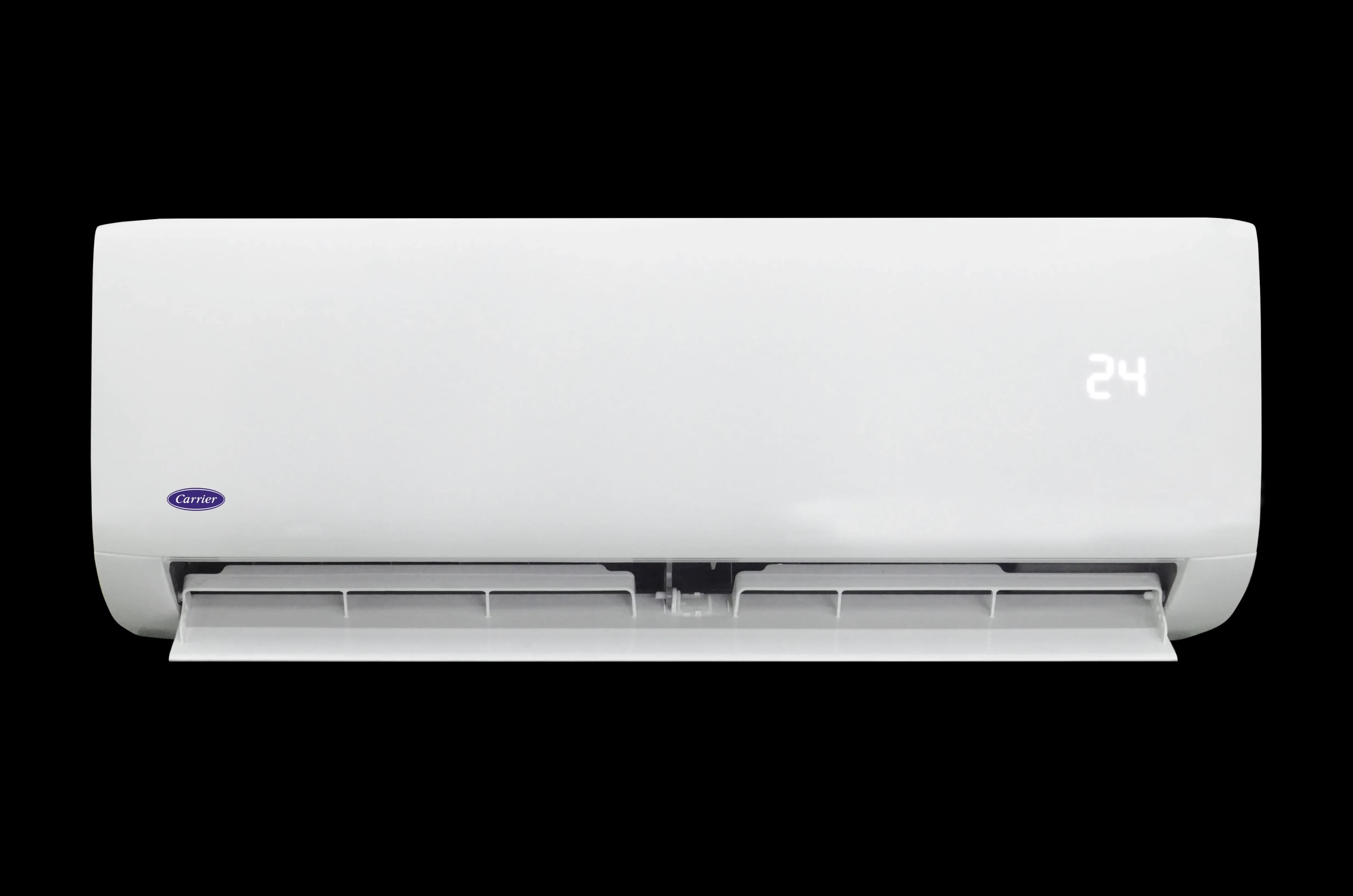 Front view of Carrier split type aircon with active clean function and silence mode function for peaceful cooling