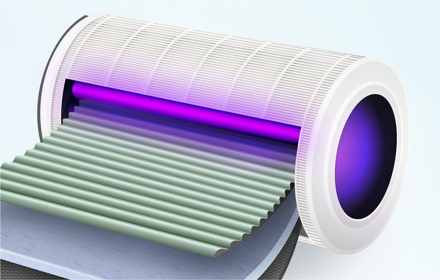 A UV light filter inactivating airborne pathogens such as mold and bacteria