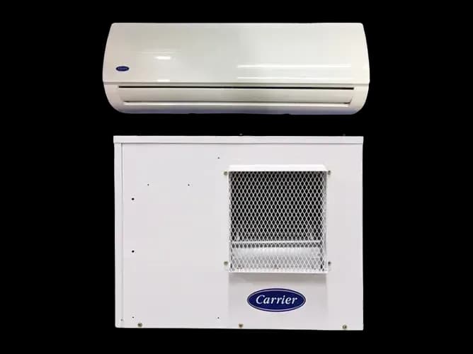 Exterior of carrier stealth xpower condensing unit with turbo cool sleep eco mode auto restart and scheduled on off operation